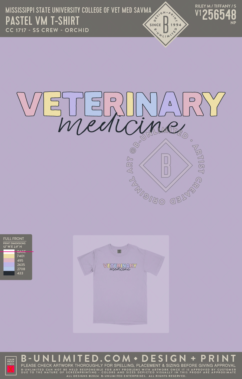 Mississippi State University College of Vet Med SAVMA - Pastel VM T-Shirt - CC - 1717 - SS Crew - Orchid