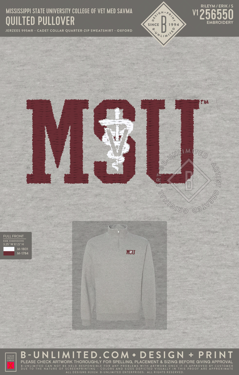Mississippi State University College of Vet Med SAVMA - Pullover - Jerzees - 995MR - 1/4 Zip Pullover - Oxford