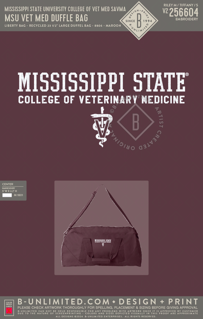 Mississippi State University College of Vet Med SAVMA - MSU Vet Med Duffle Bag - Liberty Bags - 8806 - Duffle Bag - Maroon