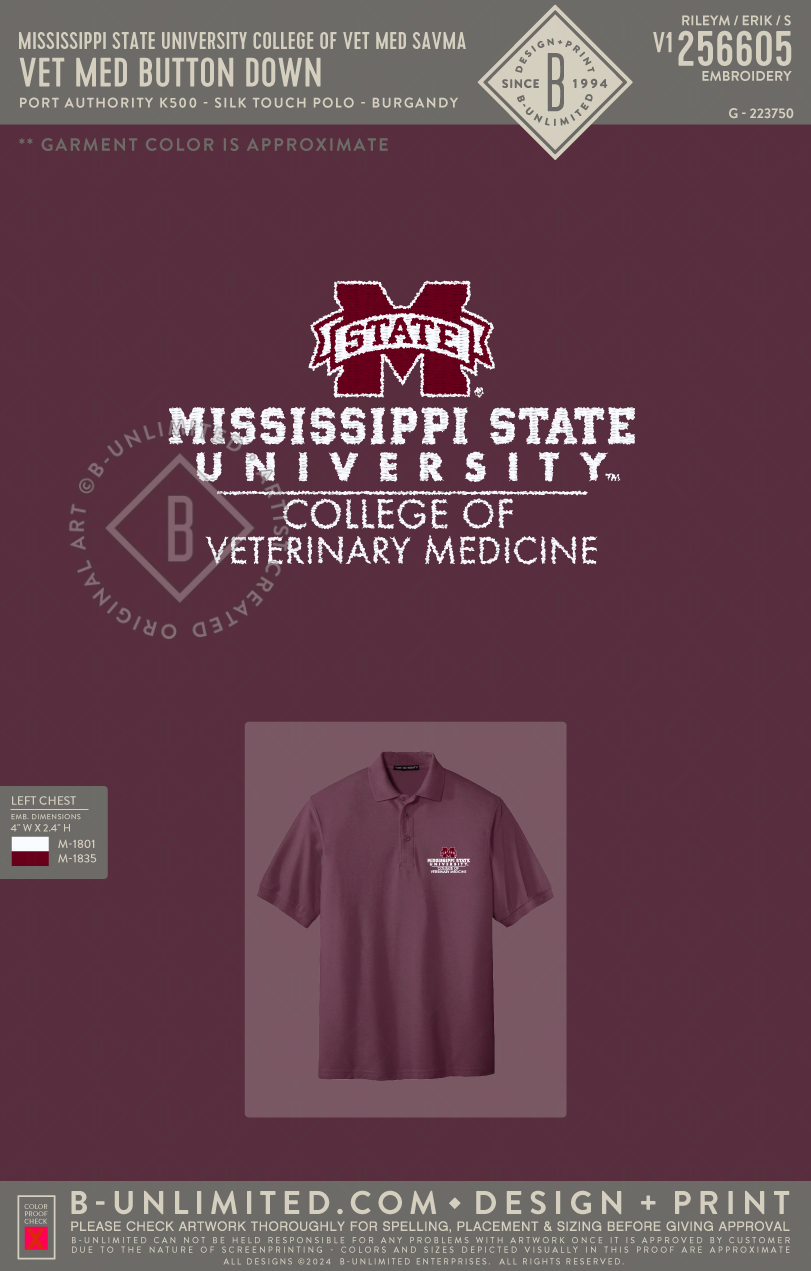 Mississippi State University College of Vet Med SAVMA - Vet Med Polos - Port Authority - K500 - Silk Touch Polo - Burgundy