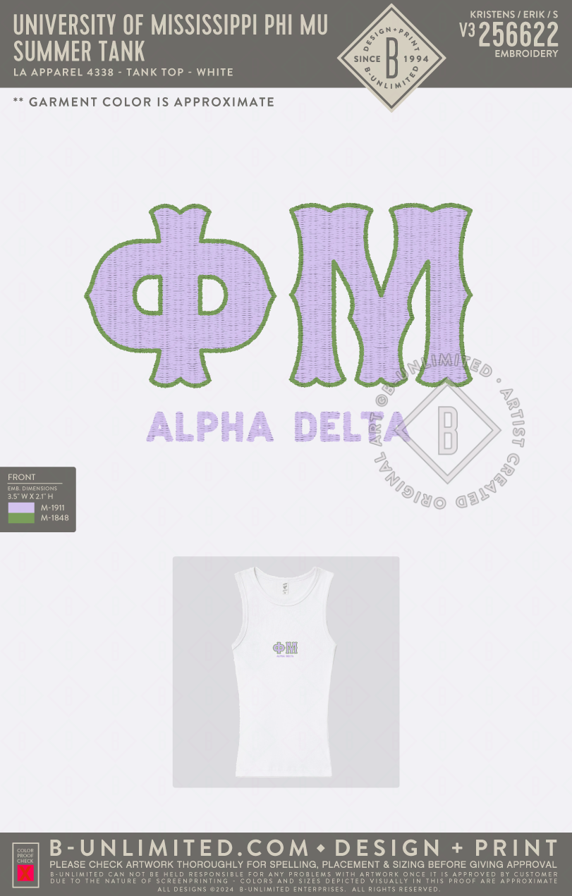 University of Mississippi Phi Mu - Summer Tank - LA Apparel - 4338 - Tank Top - White