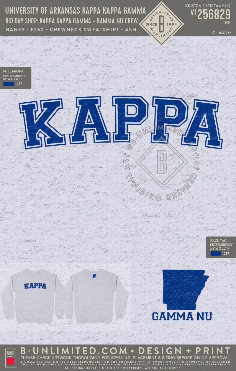 University of Arkansas Kappa Kappa Gamma - Bid Day Shop: Kappa Kappa Gamma - Gamma Nu Crew - Hanes - F260 - Sweatshirt - Ash