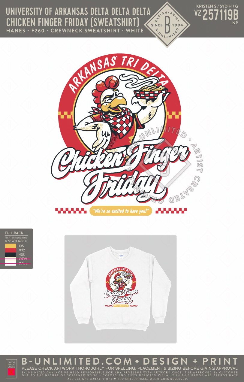 University of Arkansas Delta Delta Delta - Chicken Finger Friday (Sweatshirt) - Hanes - F260 - Sweatshirt - White