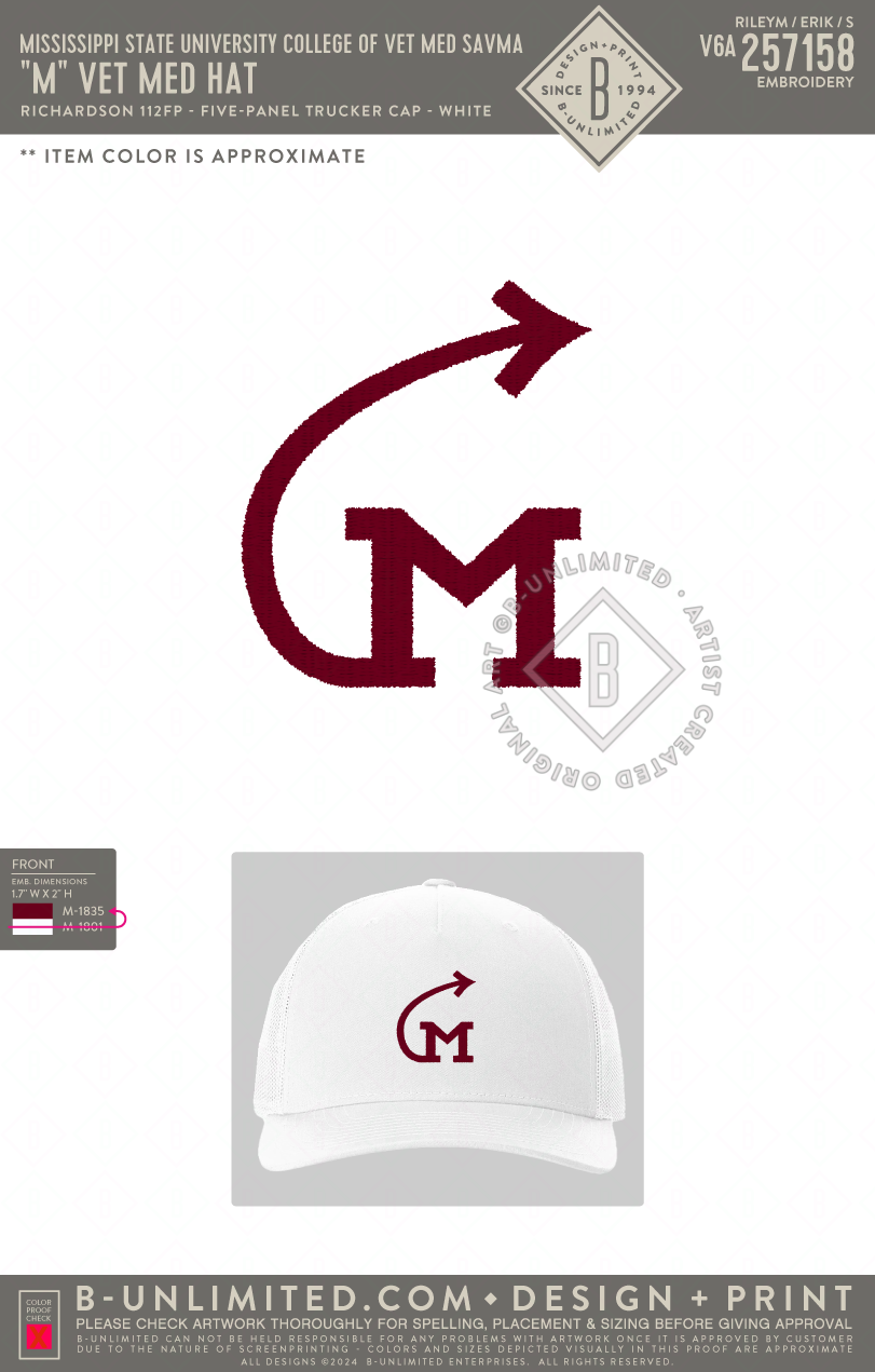 Mississippi State University American Association of Equine Practitioners - "M" Vet Med Hat - Richardson - 112FP - Trucker Hat - White