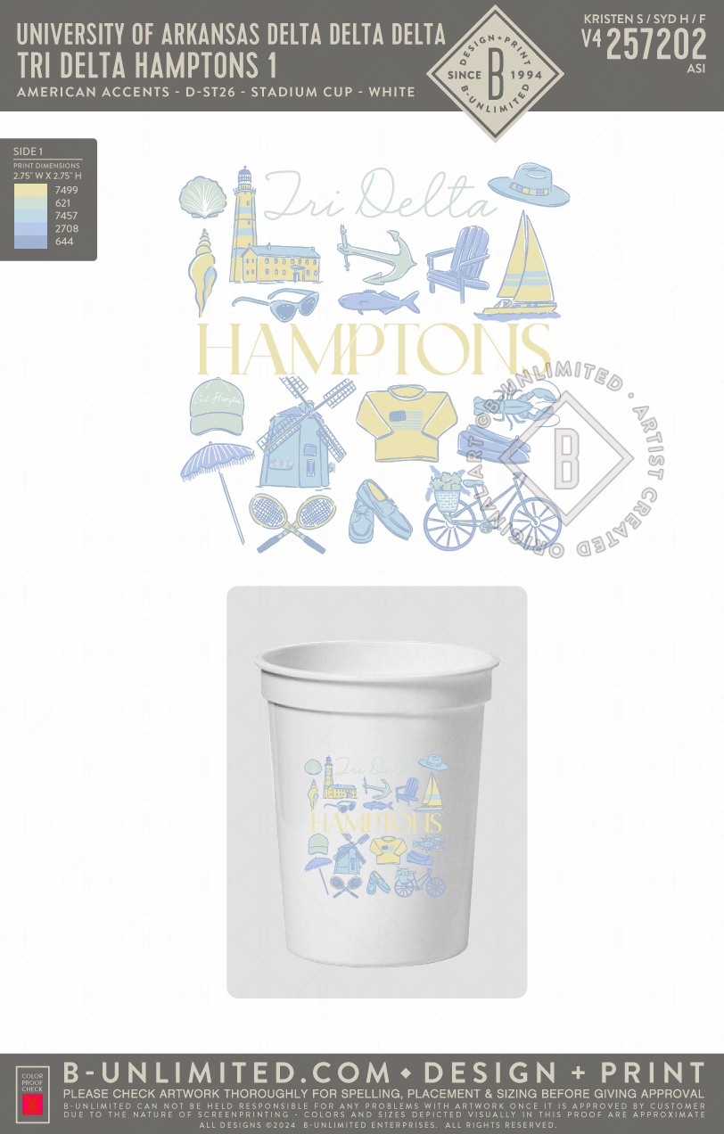 University of Arkansas Delta Delta Delta - Tri Delta Hamptons Cup (PACK OF 4) - American Accents - D-ST16 - 16 oz Cup - White
