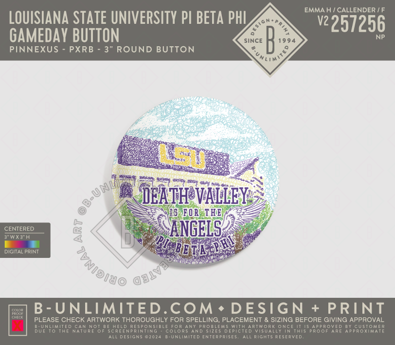 Louisiana State University Pi Beta Phi - Gameday Button - PinNexus - PXRB - 3" Round Button - Multi