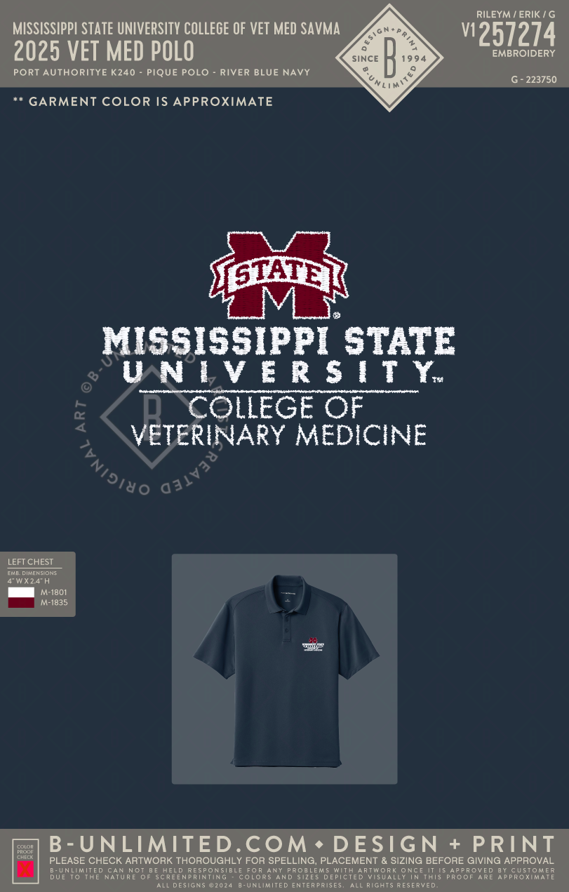 Mississippi State University American Association of Equine Practitioners - 2025 Vet Med Polo - Port Authority -K240 - Wearever Performance Pique Polo - River Blue Navy
