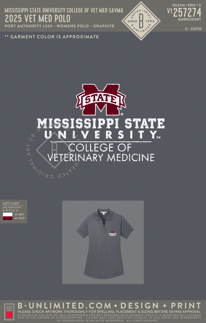 Mississippi State University American Association of Equine Practitioners - 2025 Vet Med Polo - Port Authority - L569 - Women's Diamond Jacquard Polo - Graphite