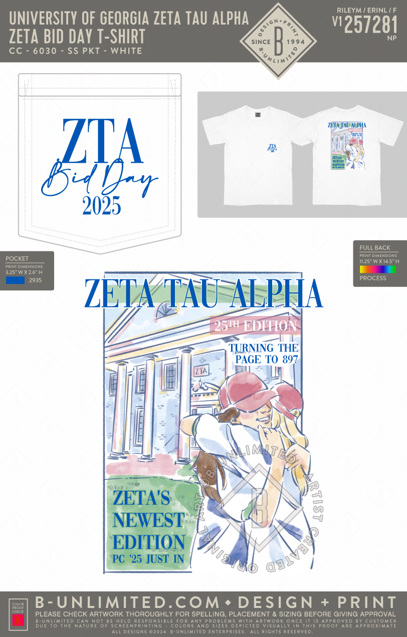 University of Georgia Zeta Tau Alpha - Zeta Bid Day T-shirt - CC - 6030 - SS Pocket - White