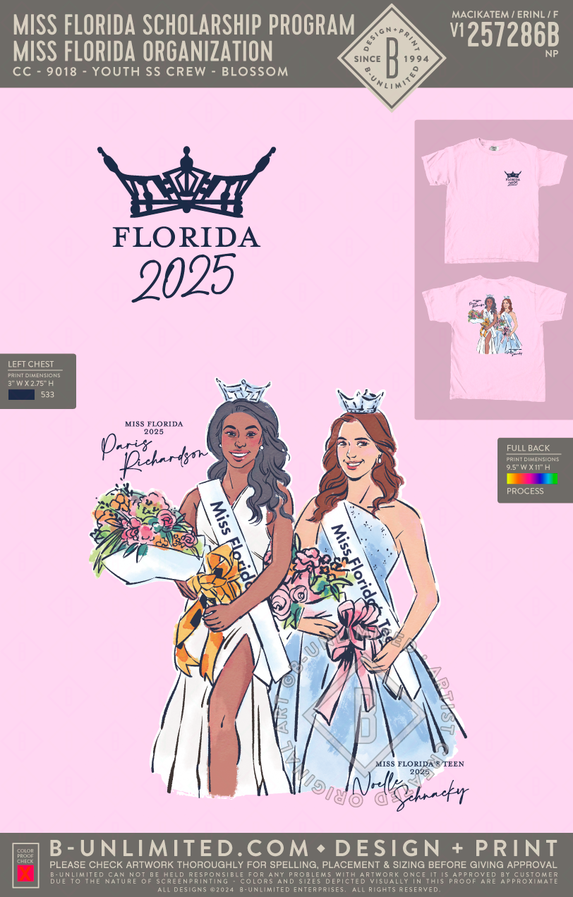 Miss Florida Scholarship Program - Miss Florida Organization Youth Shirt - CC - 9018 - Youth SS Crew - Blossom