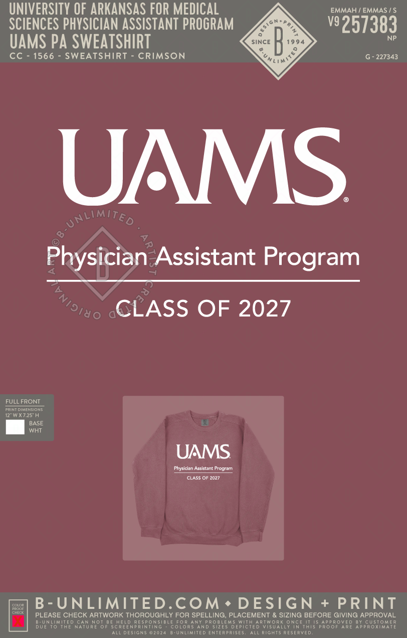 University of Arkansas for Medical Sciences Physician Assistant Program - UAMS PA Sweatshirt - CC - 1566 - Sweatshirt - Crimson