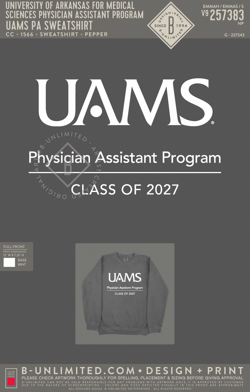 University of Arkansas for Medical Sciences Physician Assistant Program - UAMS PA Sweatshirt - CC - 1566 - Sweatshirt - Pepper