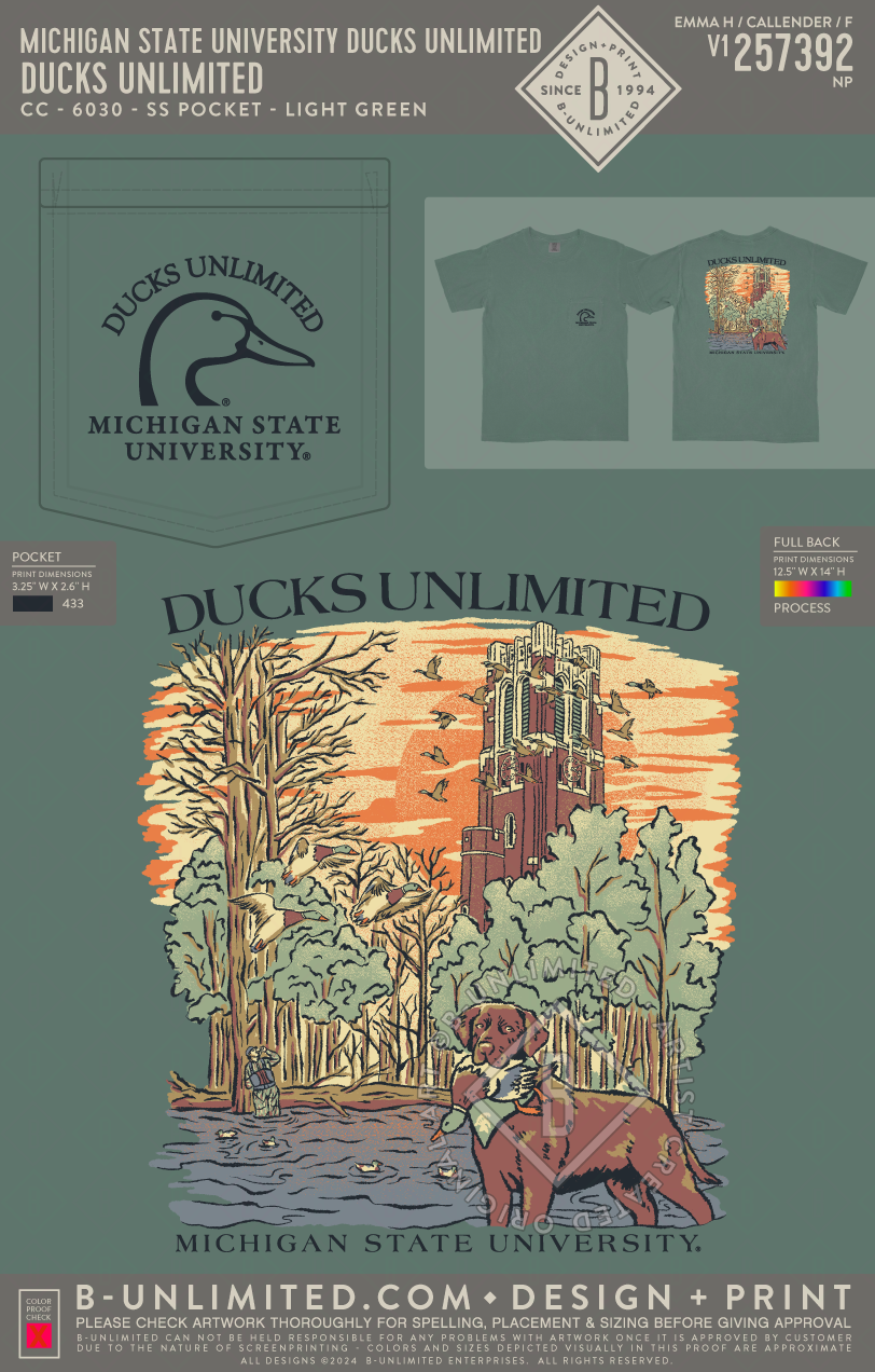 Michigan State University Ducks Unlimited - Ducks Unlimited - CC - 6030 - SS Pocket - Light Green