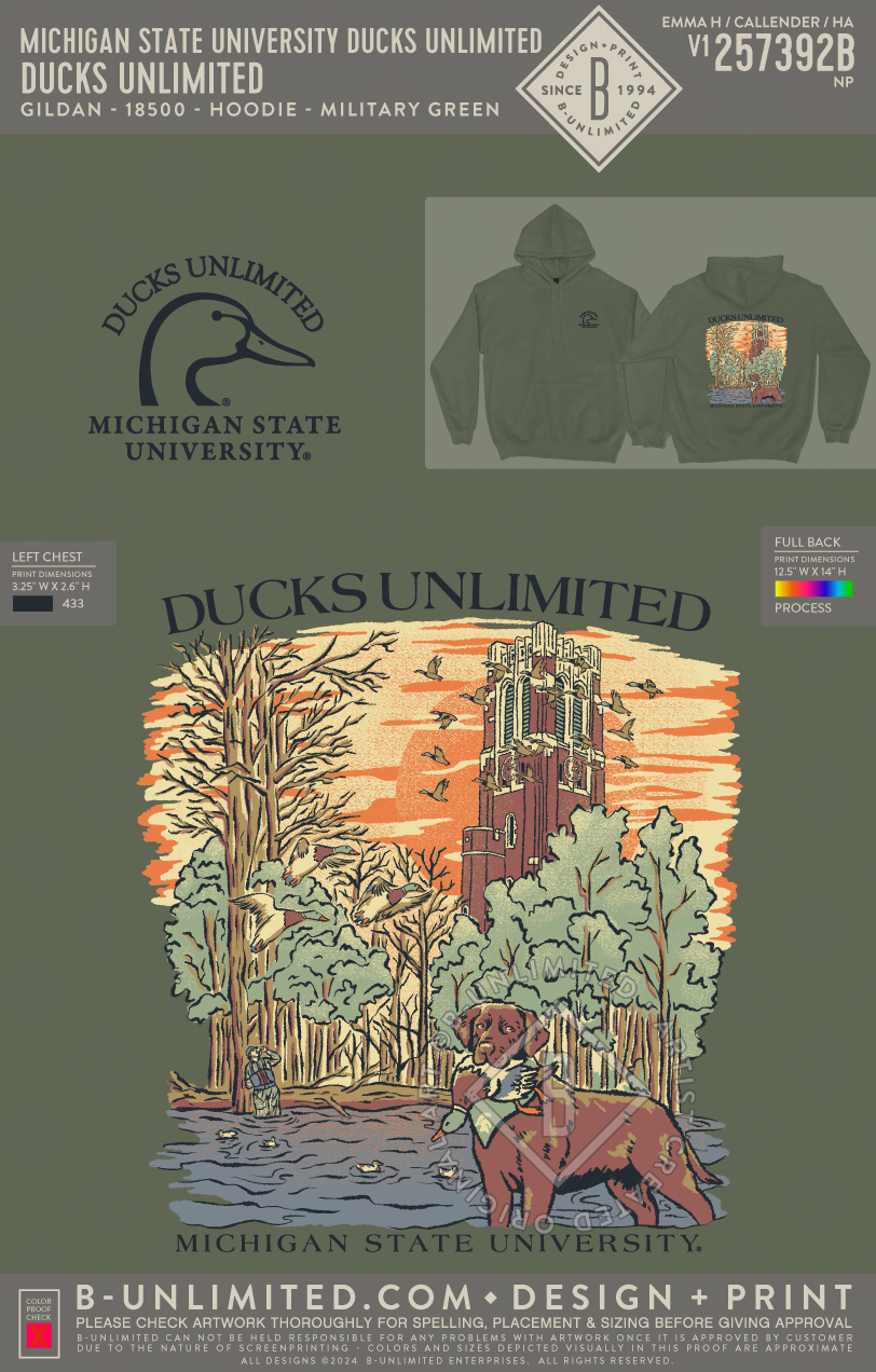 Michigan State University Ducks Unlimited - Ducks Unlimited (Hoodie) - Gildan - 18500 - Hoodie - Military Green