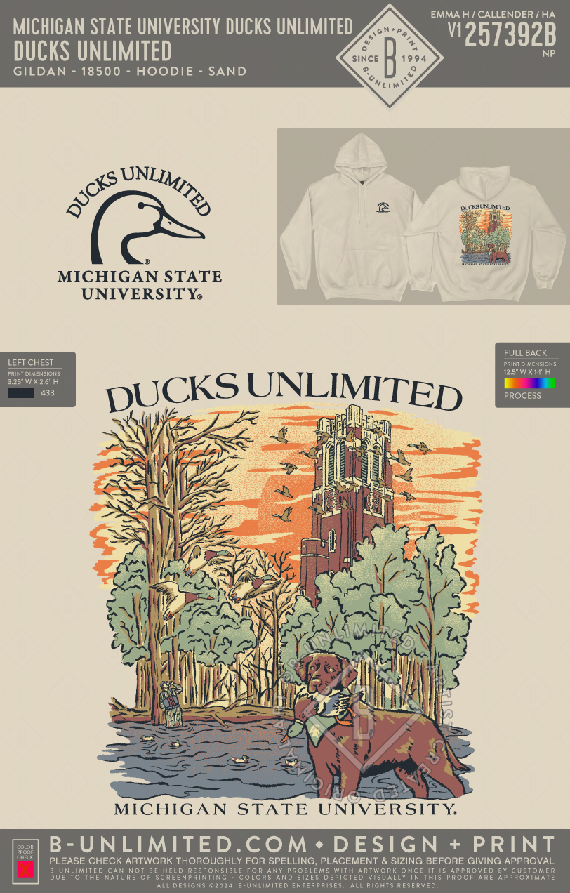 Michigan State University Ducks Unlimited - Ducks Unlimited (Hoodie) - Gildan - 18500 - Hoodie - Sand