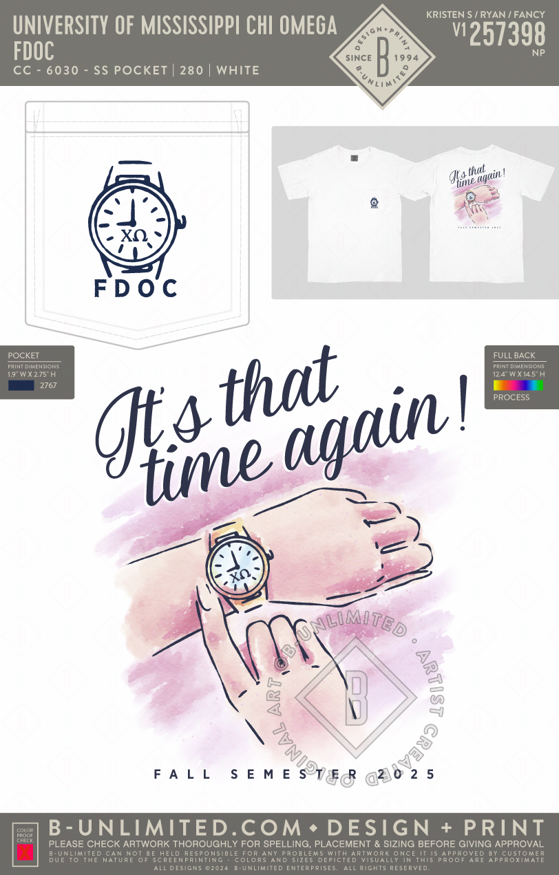 University of Mississippi Chi Omega - fdoc - CC - 6030 - SS Pocket - White