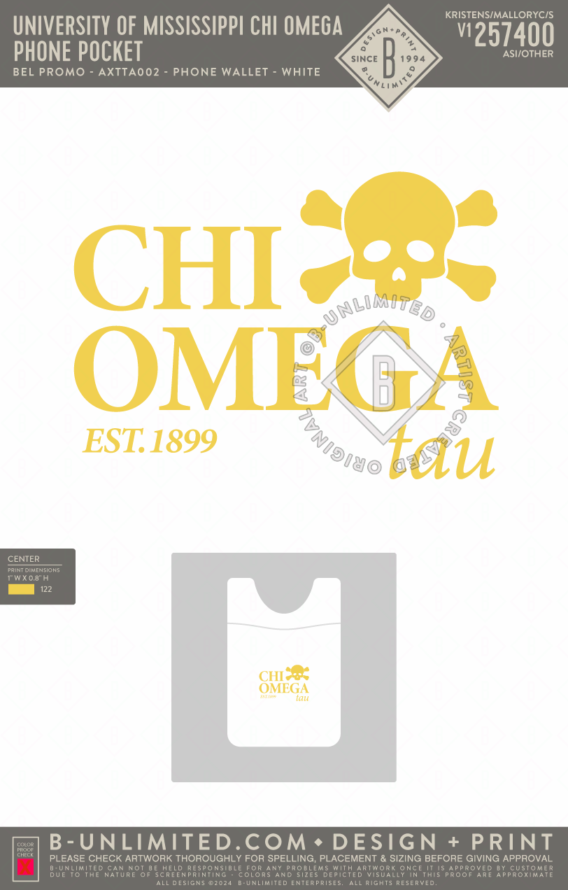 University of Mississippi Chi Omega - phone pocket - Bel Promo - AXTTA002 - Phone Wallet - White