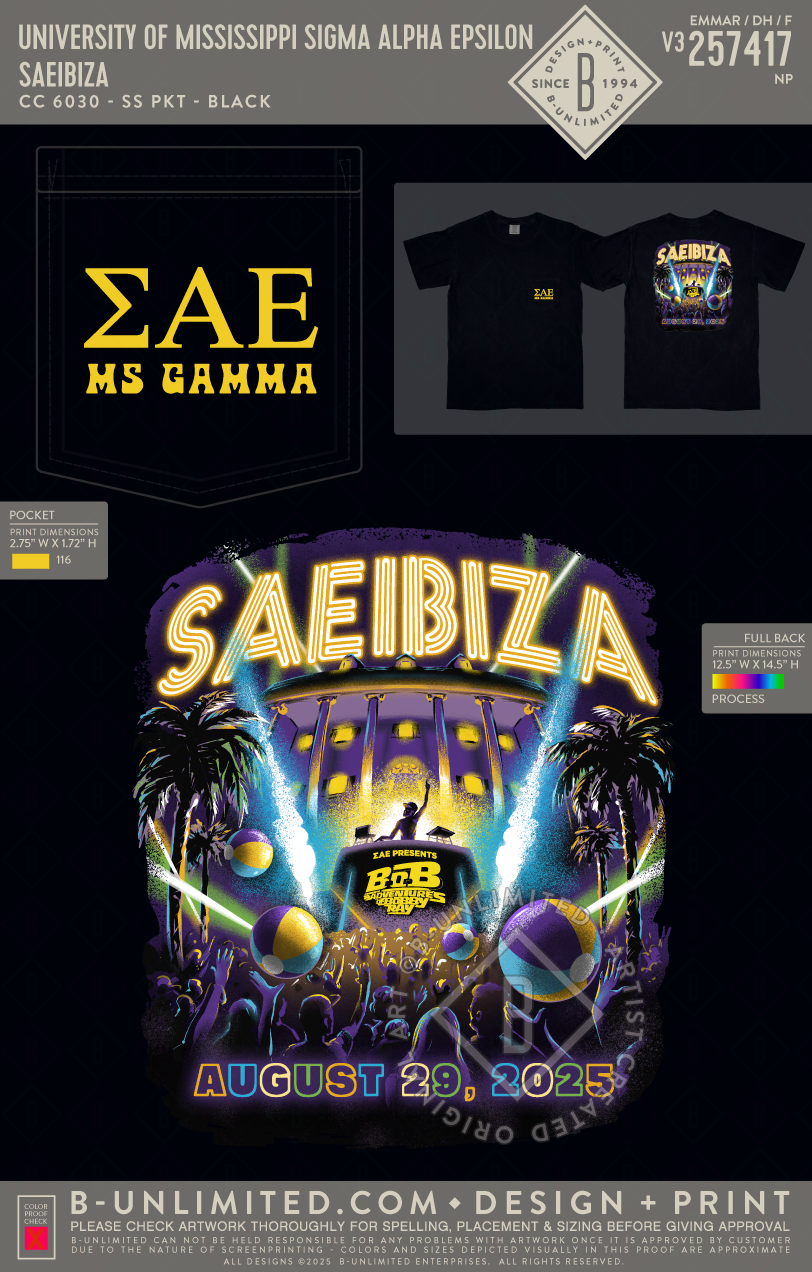 University of Mississippi Sigma Alpha Epsilon - SAEIBIZA - CC - 6030 - SS Pocket - Black