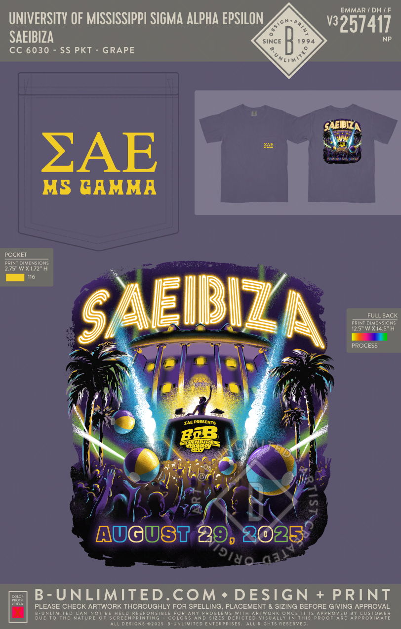 University of Mississippi Sigma Alpha Epsilon - SAEIBIZA - CC - 6030 - SS Pocket - Grape