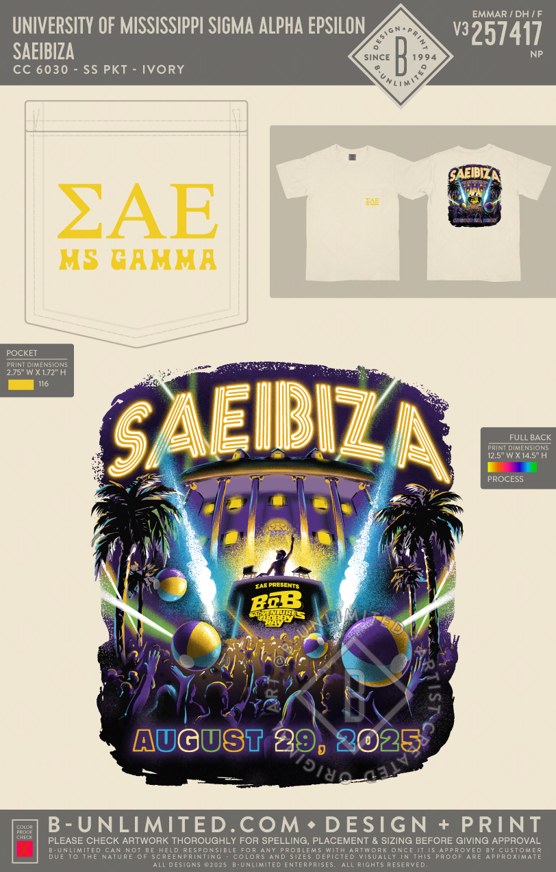 University of Mississippi Sigma Alpha Epsilon - SAEIBIZA - CC - 6030 - SS Pocket - Ivory