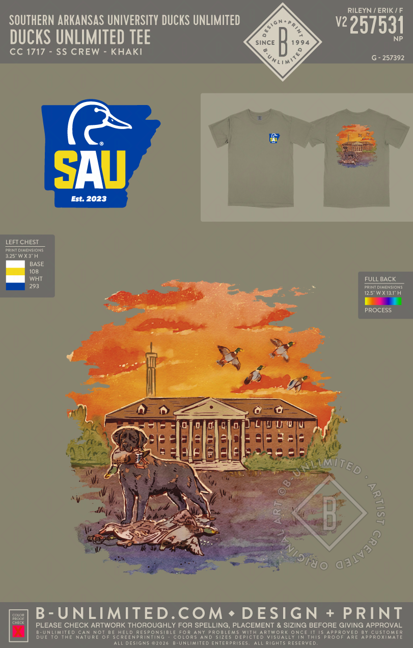 Southern Arkansas University Ducks Unlimited - Ducks Unlimited Tee - CC - 1717 - SS Crew - Khaki