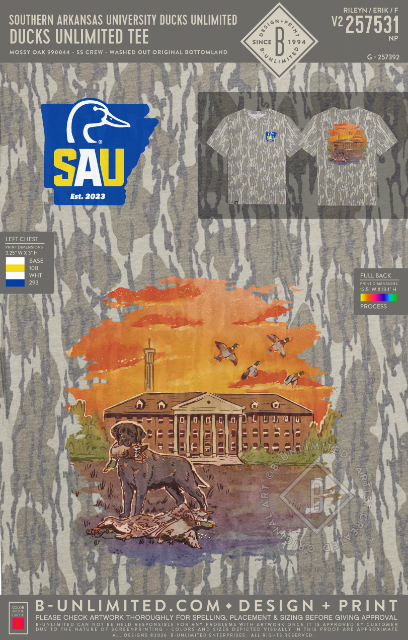 Southern Arkansas University Ducks Unlimited - Ducks Unlimited Tee - Mossy Oak - 990044 - Short Sleeve Tri-Blend - Washed Out Orginal Bottomland