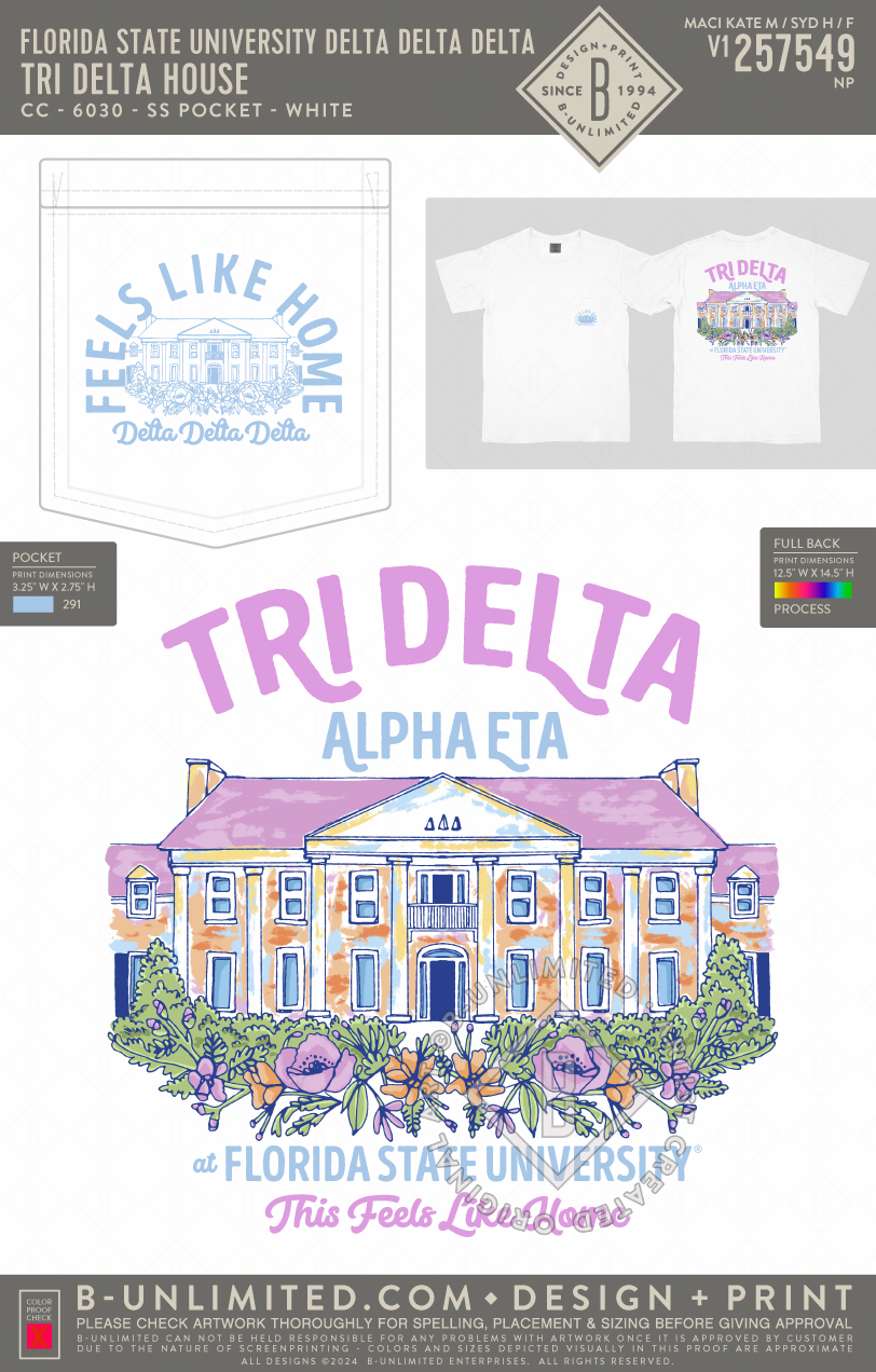 Florida State University Delta Delta Delta - Tri Delta House - CC - 6030 - SS Pocket - White