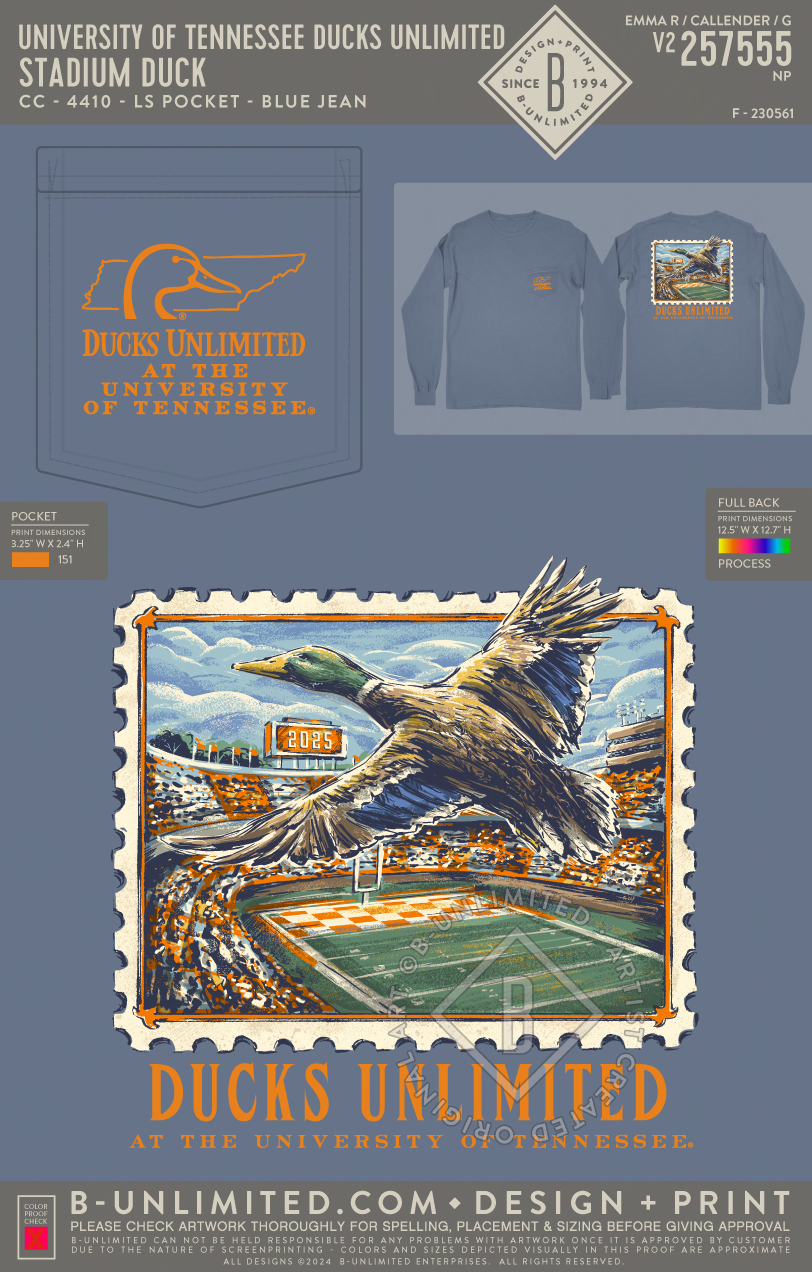 University of Tennessee Ducks Unlimited - Stadium Duck - CC - 4410 - LS Pocket - Blue Jean