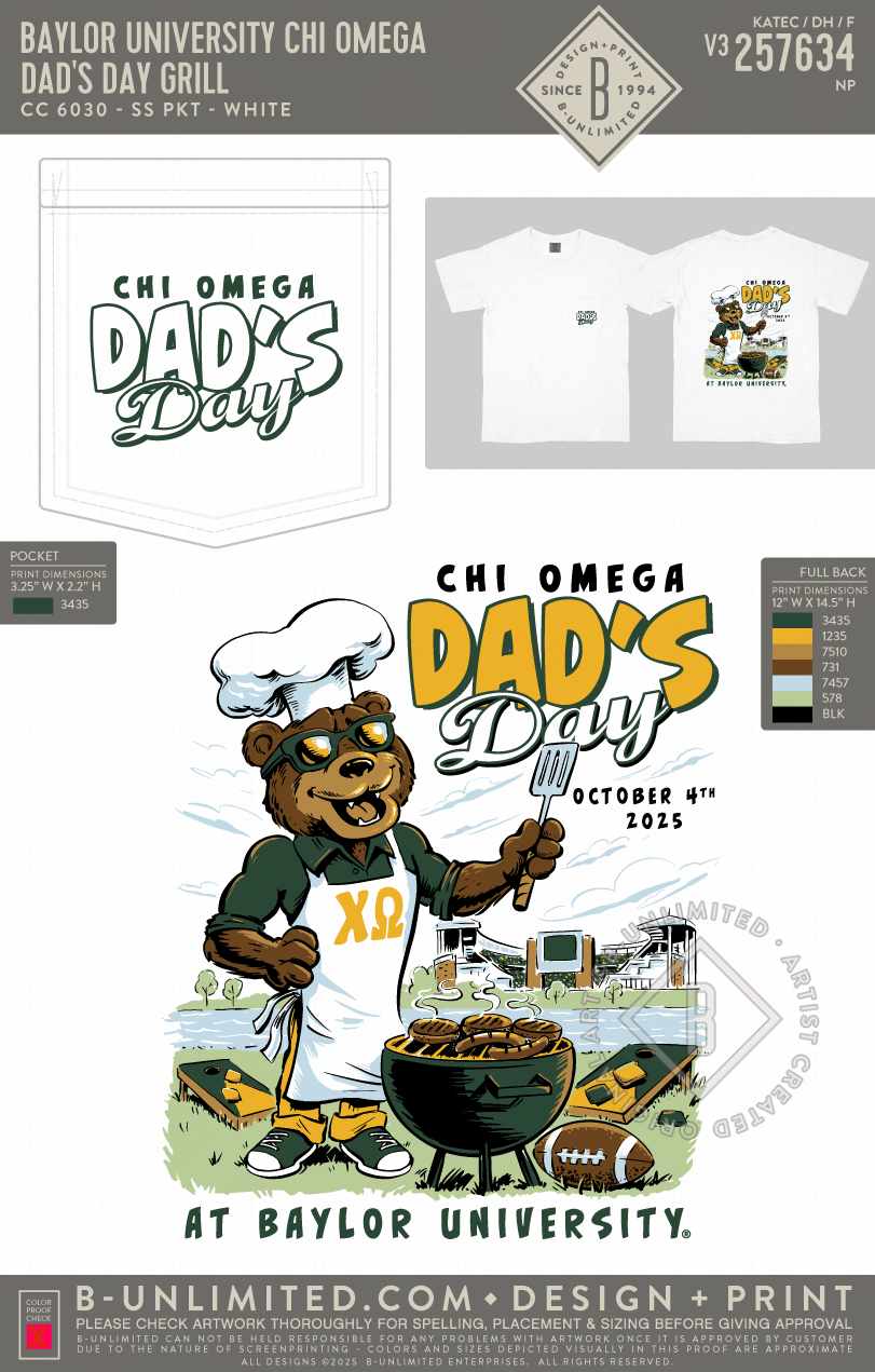 Baylor University Chi Omega - Dad's Day Grill - CC - 6030 - SS Pocket - White