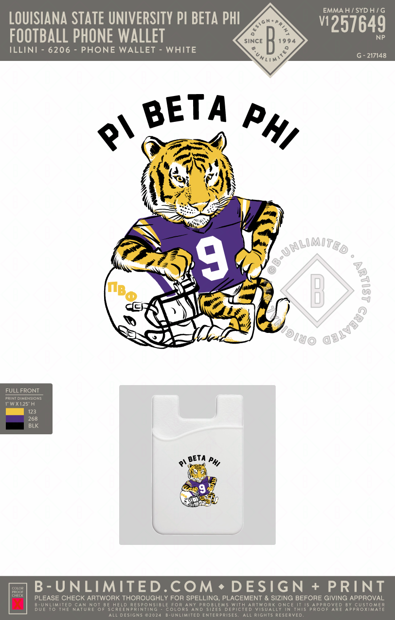 Louisiana State University Pi Beta Phi - Football Phone Wallet - Illini - 6206 - Phone Wallet - White