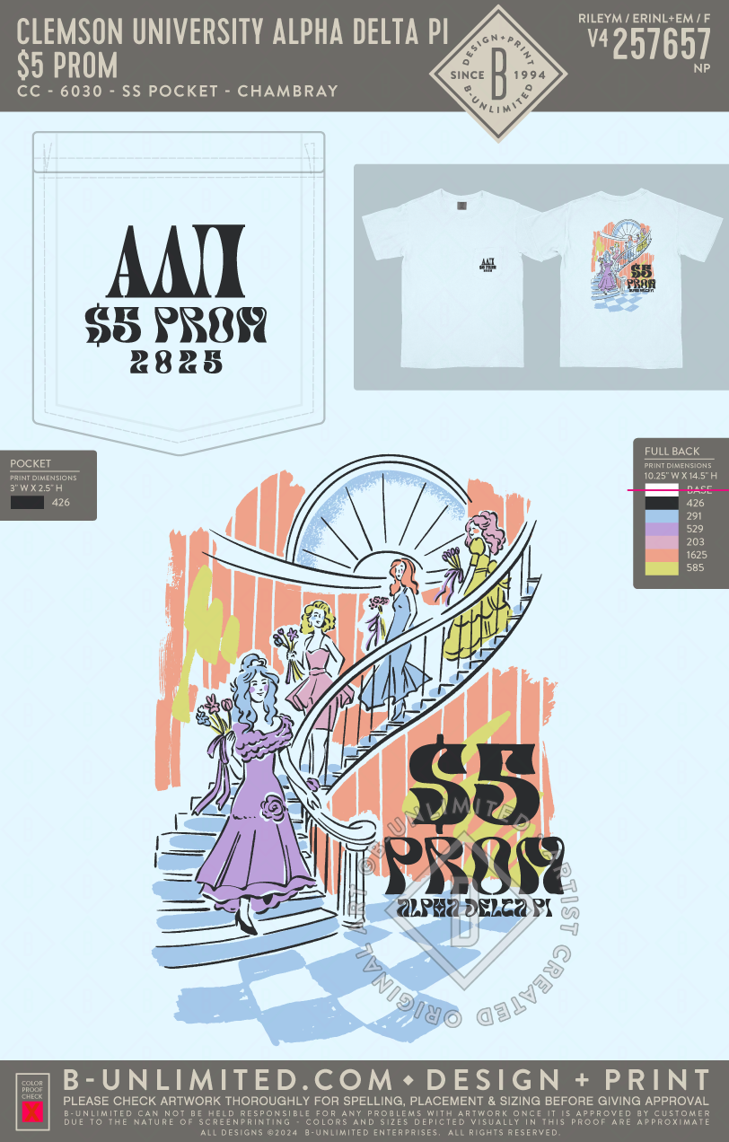 Clemson University Alpha Delta Pi - $5 Prom - CC - 6030 - SS Pocket - Chambray