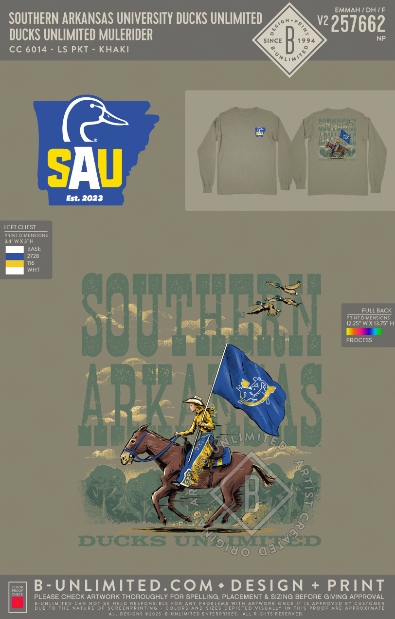 Southern Arkansas University Ducks Unlimited - Ducks Unlimited Mulerider - CC - 6014 - LS Crew - Khaki