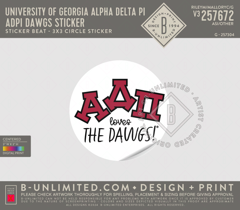 UGA ADPI - ADPI Dawgs Sticker - Sticker Beat - 3x3 Circle Sticker - White