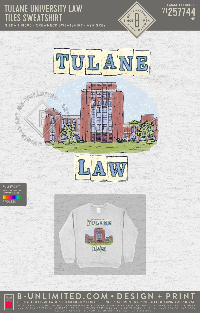 Tulane University Law - Tiles Sweatshirt - Gildan - 18000 - Crewneck Sweatshirt - Ash Grey