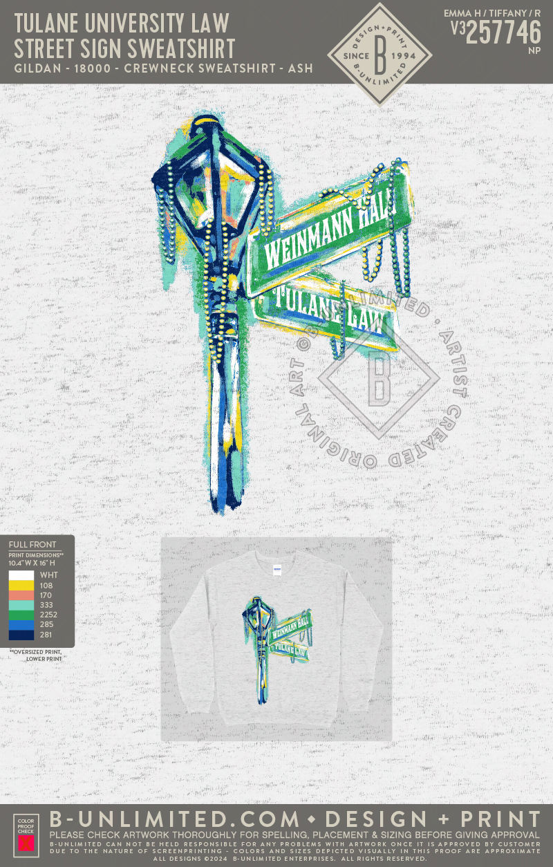 Tulane University Law - Street Sign Sweatshirt - Gildan - 18000 - Crewneck Sweatshirt - Ash Grey