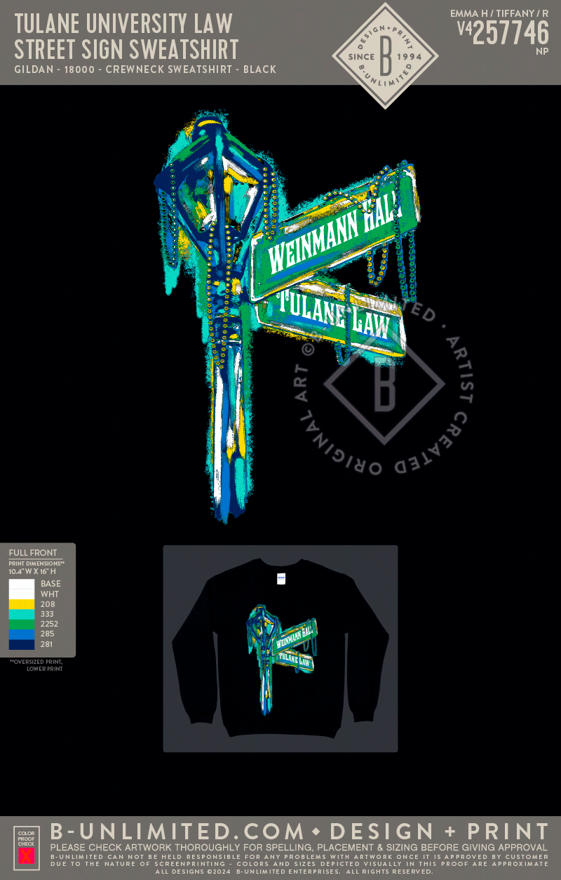 Tulane University Law - Street Sign Sweatshirt - Gildan - 18000 - Crewneck Sweatshirt - Black