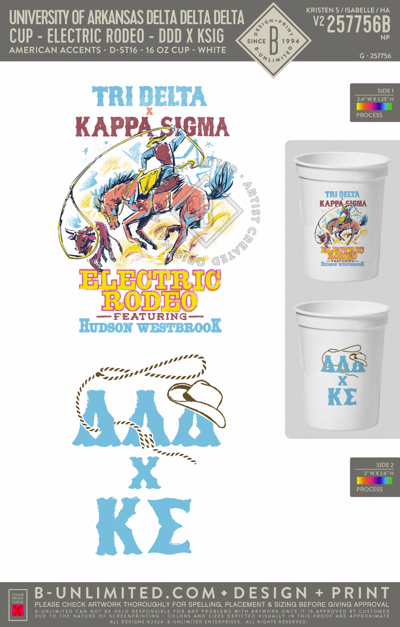 University of Arkansas Delta Delta Delta - CUP - Electric Rodeo - DDD x KSig (PACK OF 4) - American Accents - D-ST16 - 16 oz Cup - White