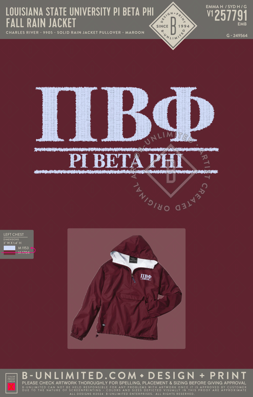 Louisiana State University Pi Beta Phi - Fall Rain Jacket - Charles River - 9905 - Solid Rain Jacket Pullover - Maroon