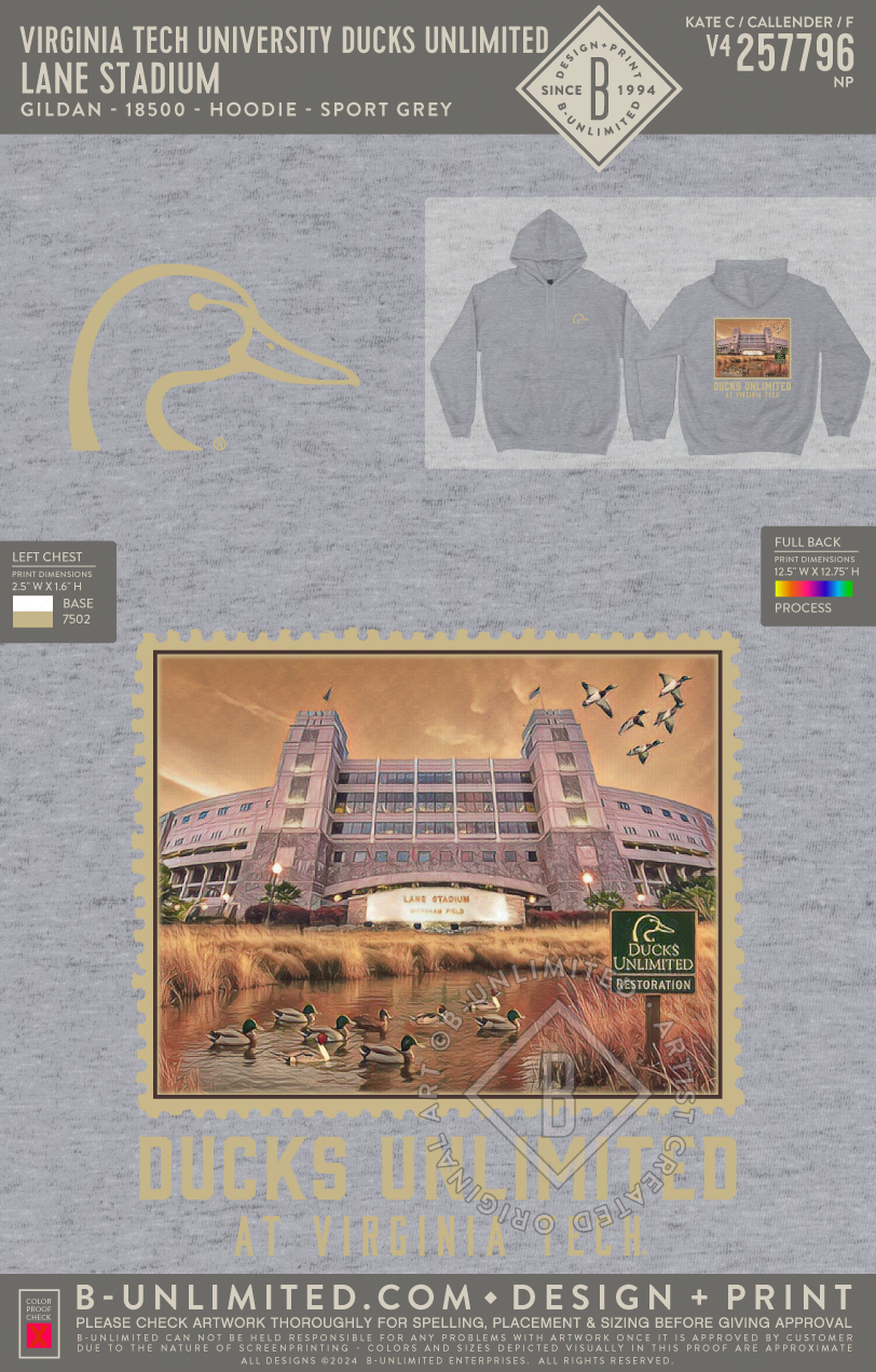 Virginia Tech University Ducks Unlimited - Lane Stadium - Gildan - 18000 - Crewneck Sweatshirt - Sport Grey