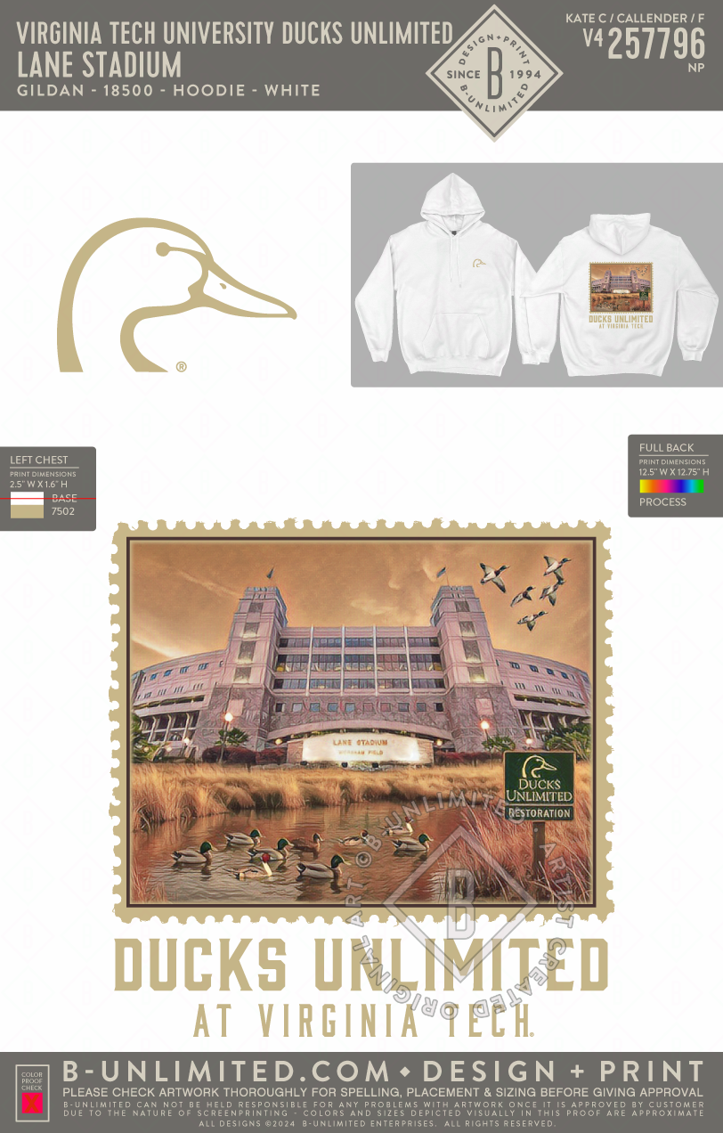 Virginia Tech University Ducks Unlimited - Lane Stadium - Gildan - 18000 - Crewneck Sweatshirt - White