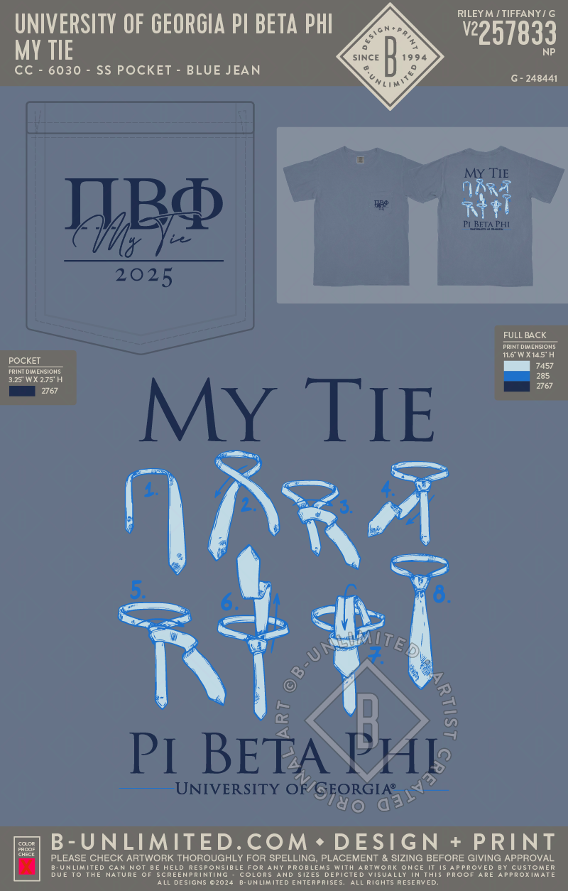 UGA Pi Phi - My Tie - CC - 6030 - SS Pocket - Blue Jean