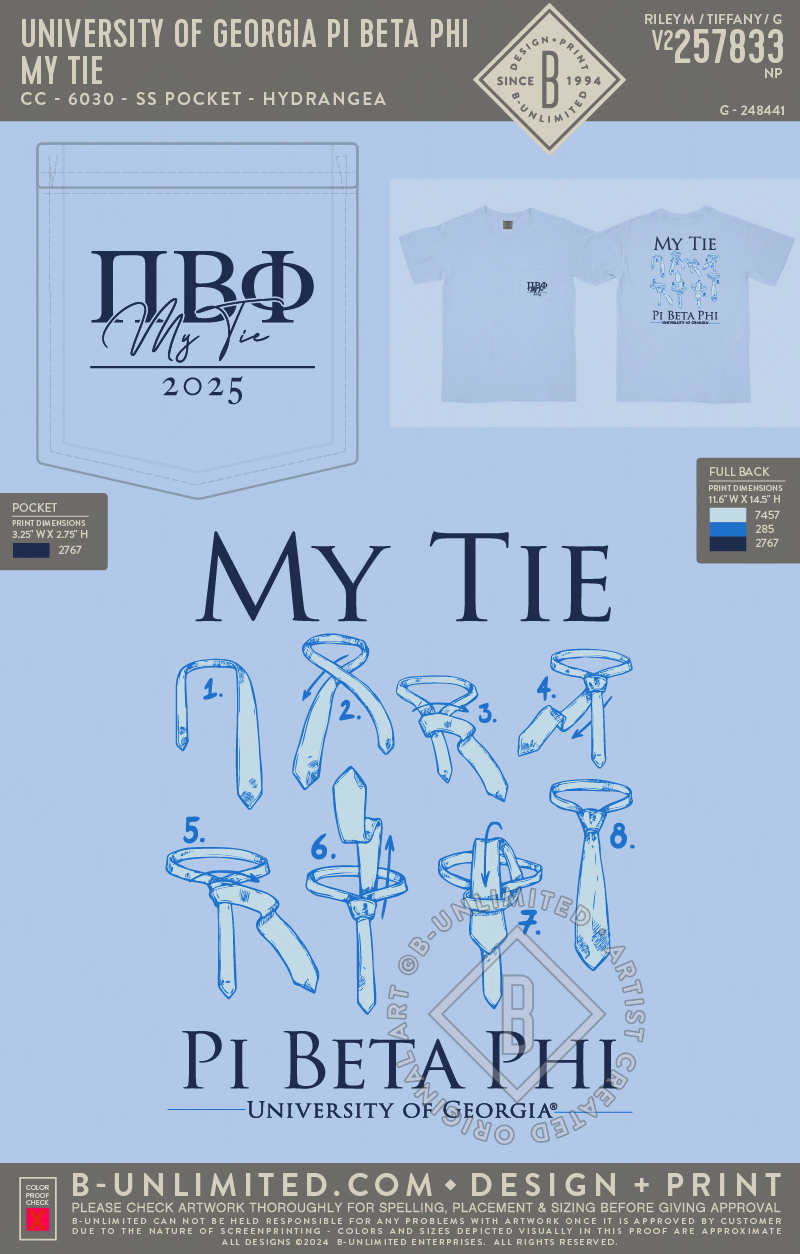 UGA Pi Phi - My Tie - CC - 6030 - SS Pocket - Hydrangea