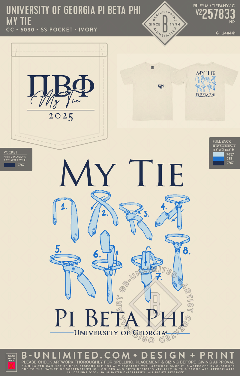 UGA Pi Phi - My Tie - CC - 6030 - SS Pocket - Ivory