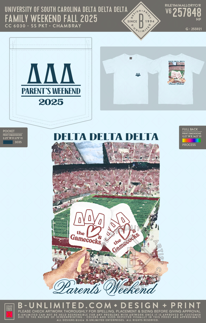 University of South Carolina Delta Delta Delta - Family Weekend Fall 2025 - CC - 6030 - SS Pocket - Chambray