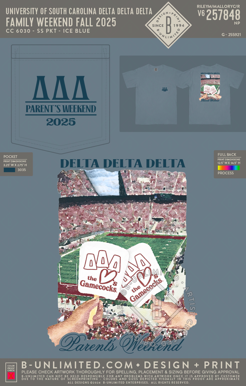 University of South Carolina Delta Delta Delta - Family Weekend Fall 2025 - CC - 6030 - SS Pocket - Ice Blue