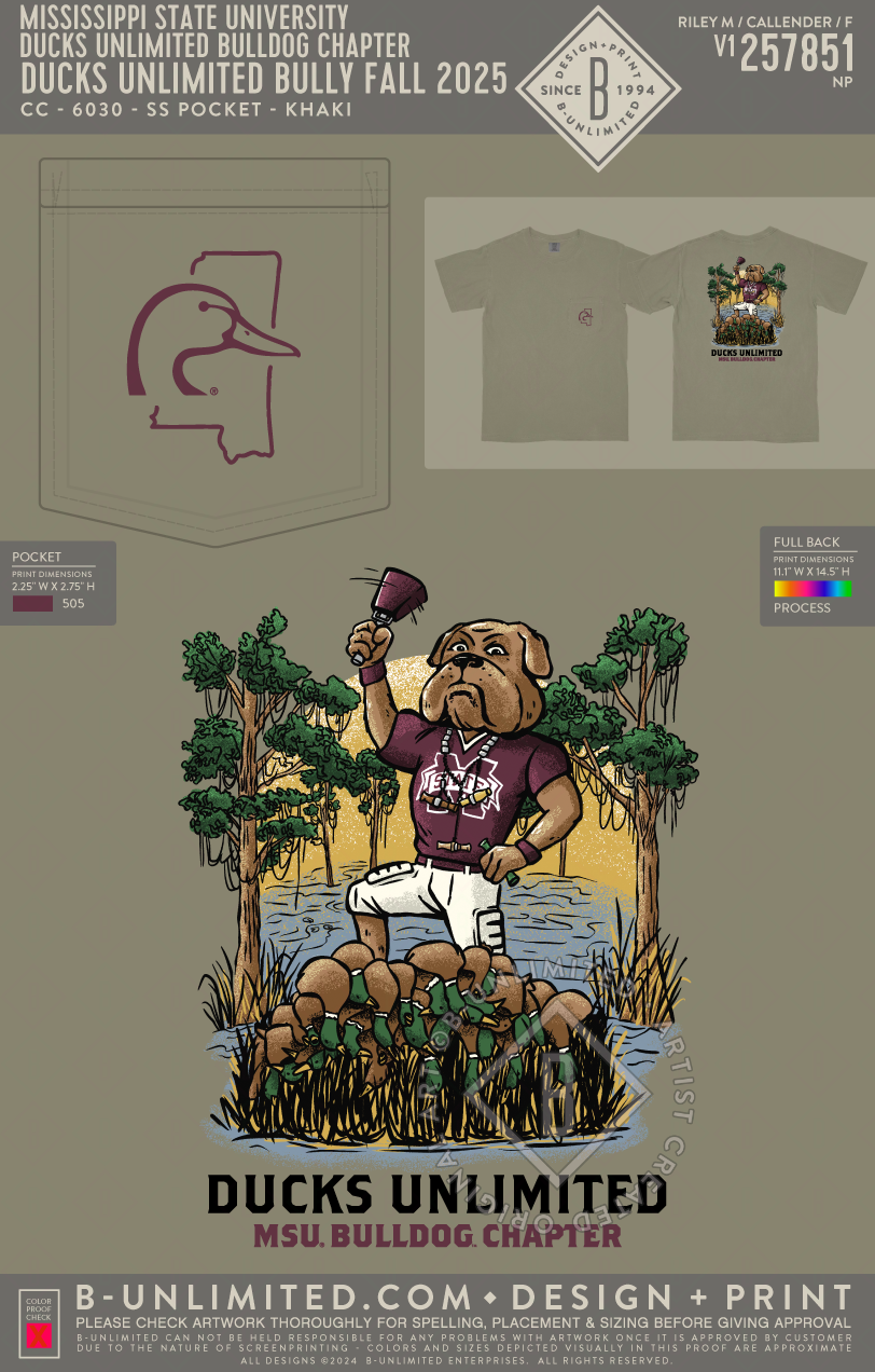 Mississippi State University Ducks Unlimited Bulldog Chapter - Ducks Unlimited Bully Fall 2025 - CC - 6030 - SS Pocket - Khaki