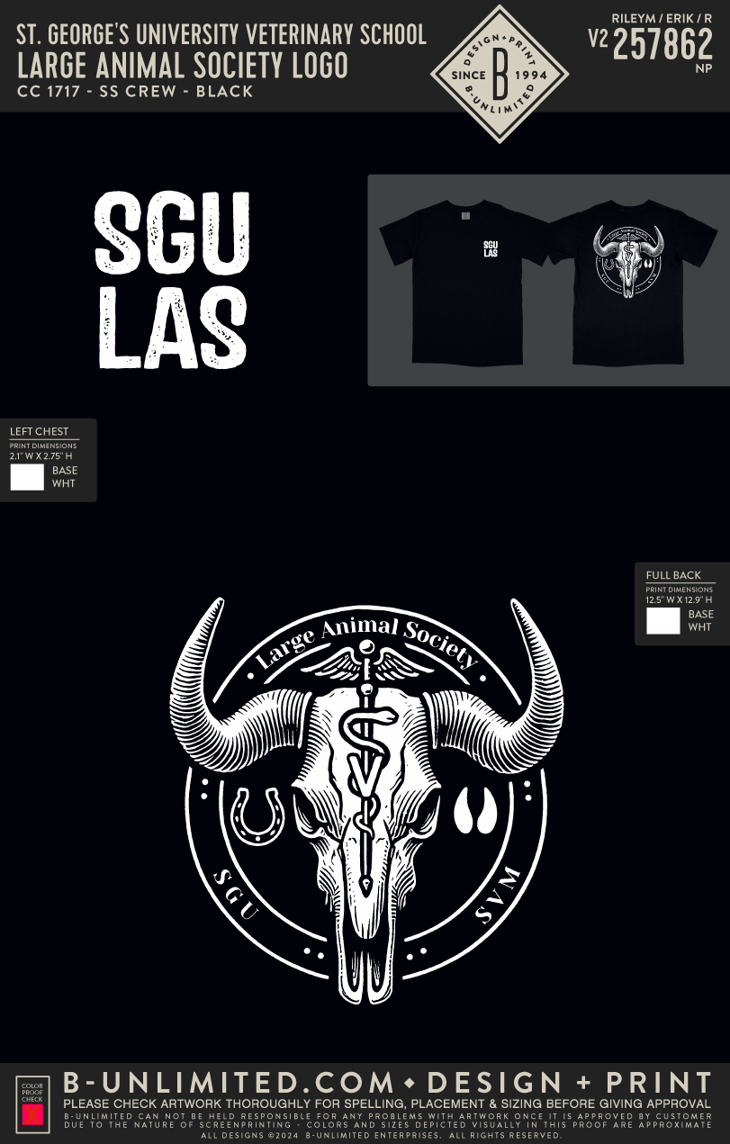 St. George's University Veterinary School - Large Animal Society Logo - CC - 1717 - SS Crew - Black