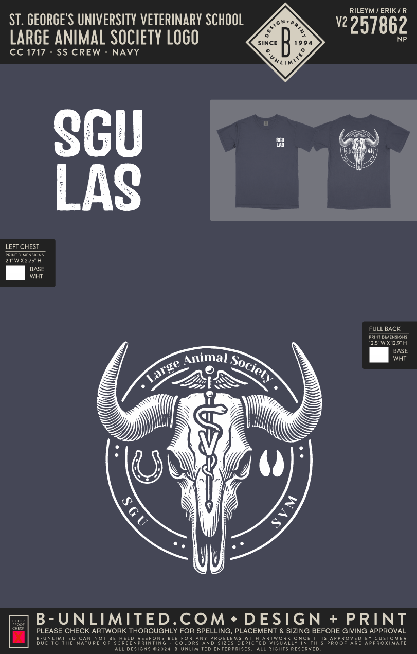 St. George's University Veterinary School - Large Animal Society Logo - CC - 1717 - SS Crew - Navy