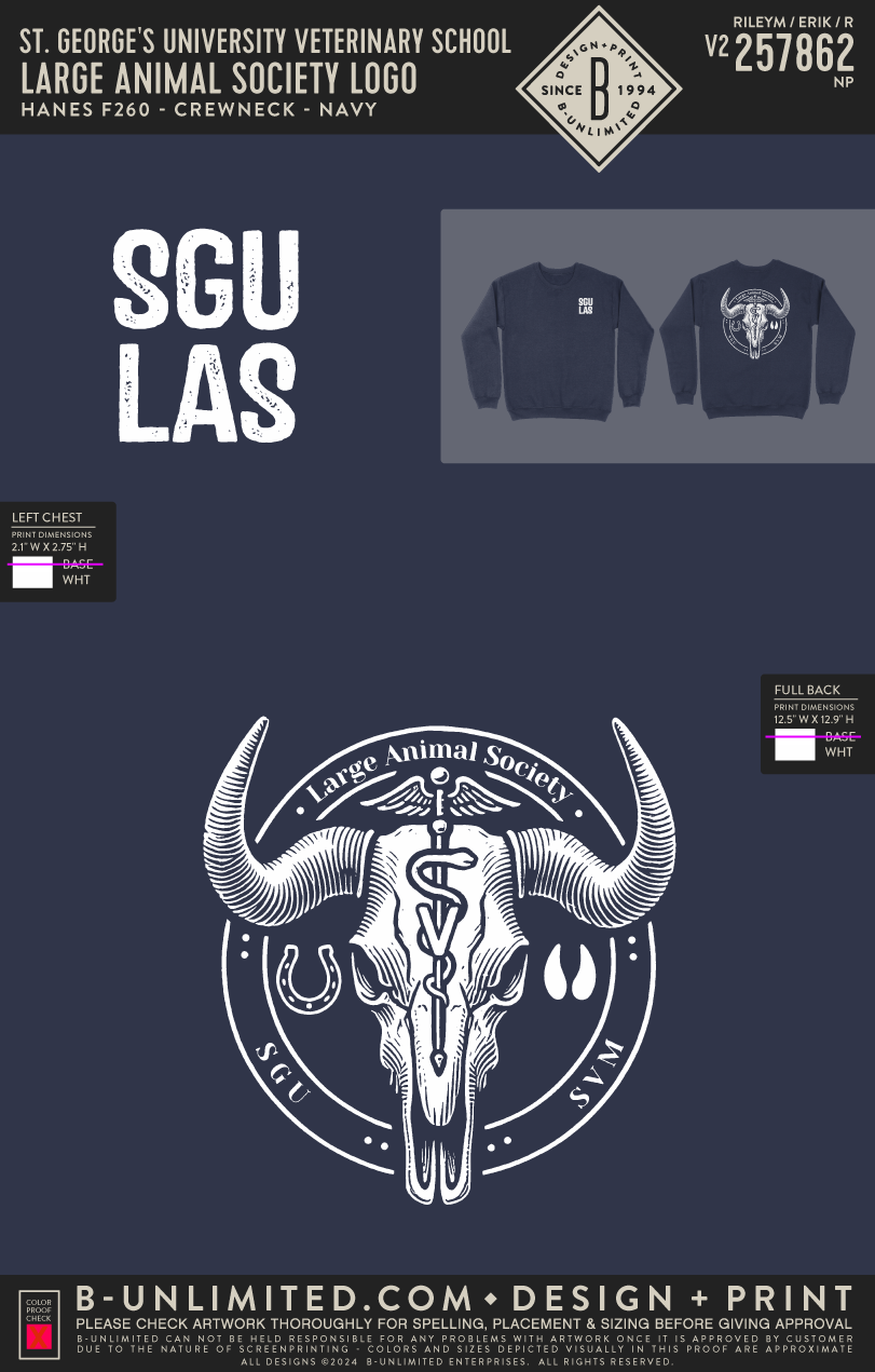 St. George's University Veterinary School - Large Animal Society Logo - Hanes - F260 - Sweatshirt - Navy