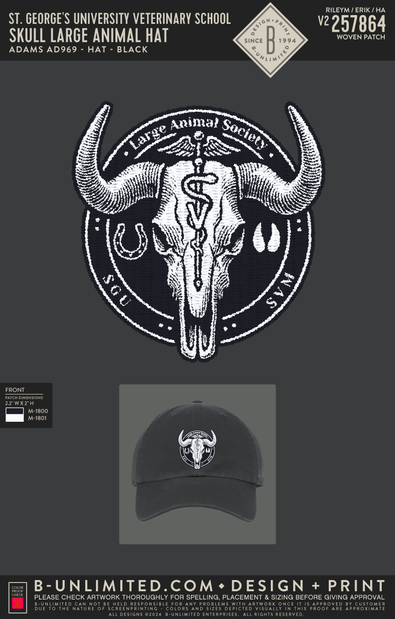 St. George's University Veterinary School - Skull Large Animal Hat - Adams - AD969 - Hat - Black